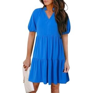 NWOT Royal Blue Mini Dress M Flowy Lined Skirt Chic